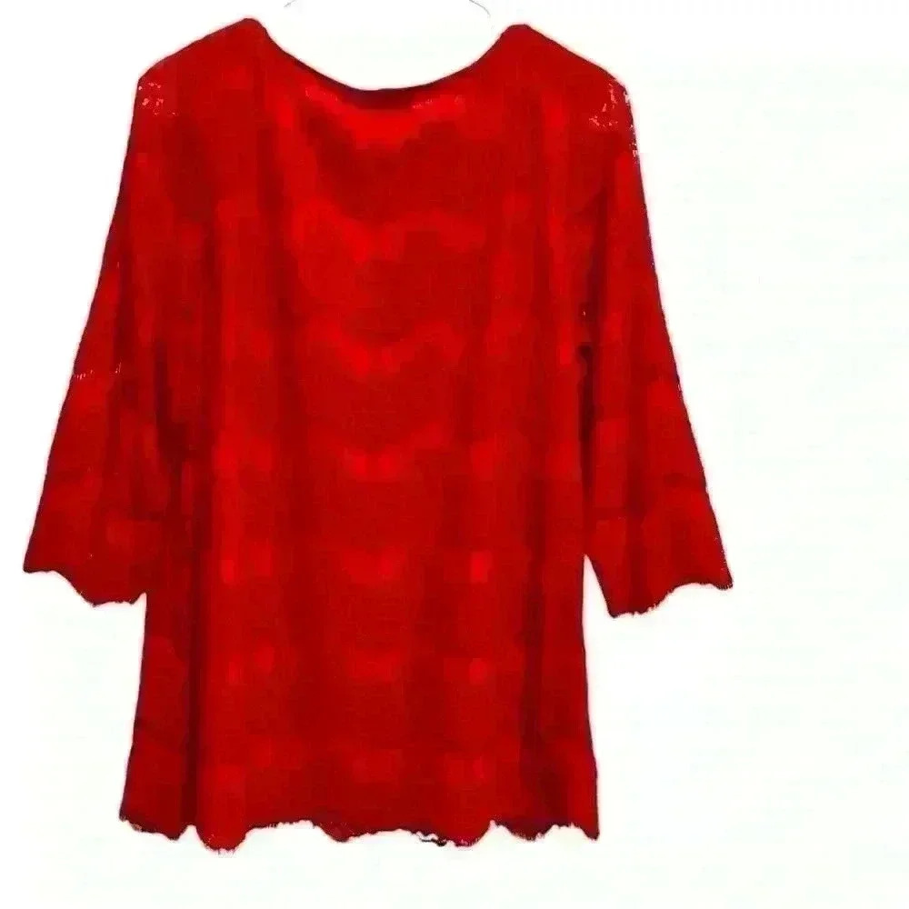 V Cristina Red Lace Tunic.  Pre Owned in Very Good Condition.  Women’s SZ Small - Picture 2 of 6
